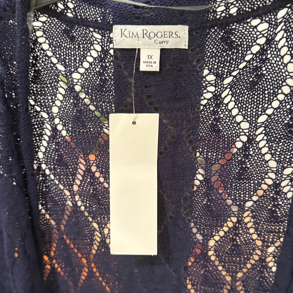 Kim Rogers NWT Navy Blue Women's Open Front Cardigan Sweater Sz 1X - Picture 2 of 5